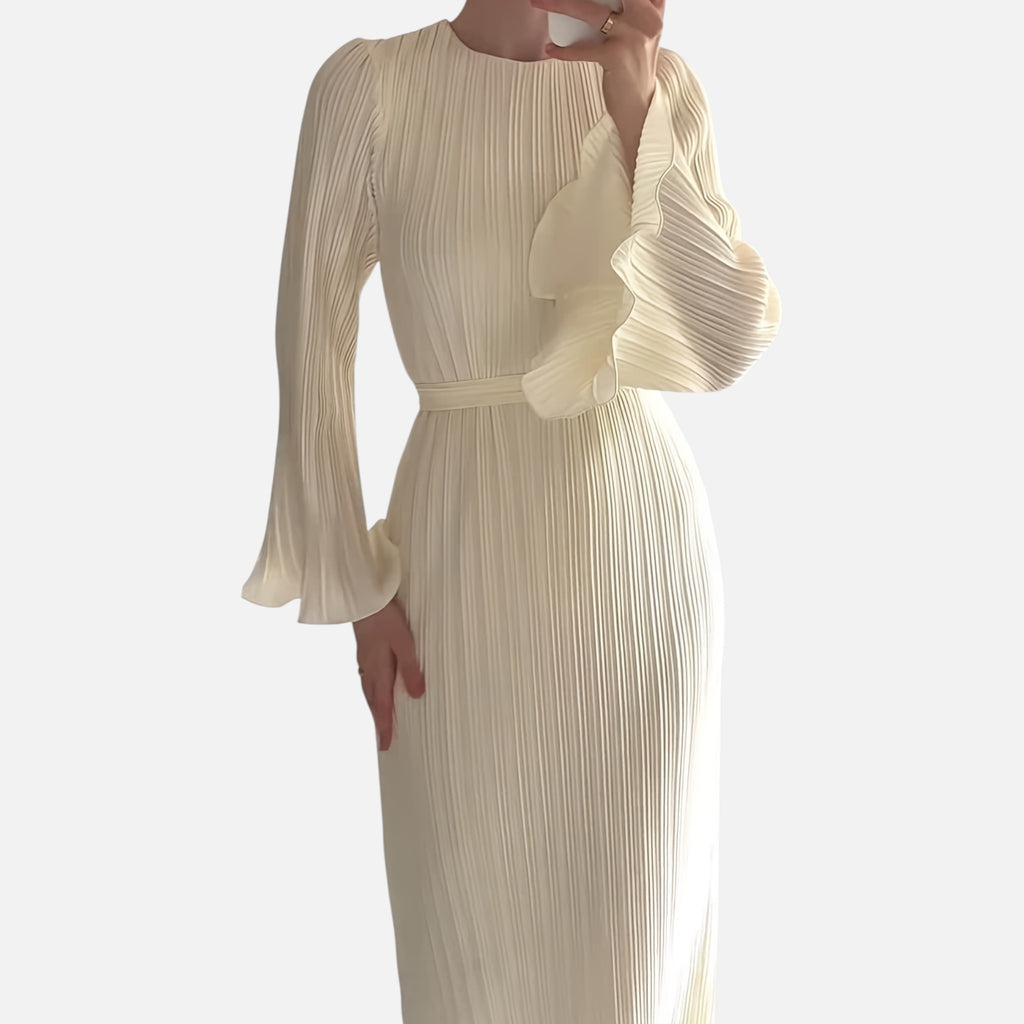 Amvanto | Women’s Long Sleeve Pleated Maxi Dress with Back Tie