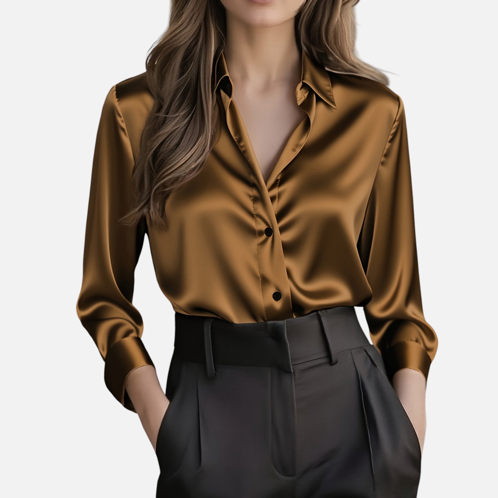 Amvanto | Women’s Elegant Satin Button Blouse