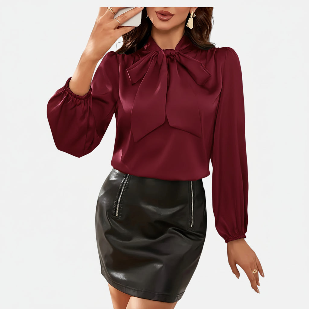 Amvanto | Women’s Stand-Collar Ribbon Blouse