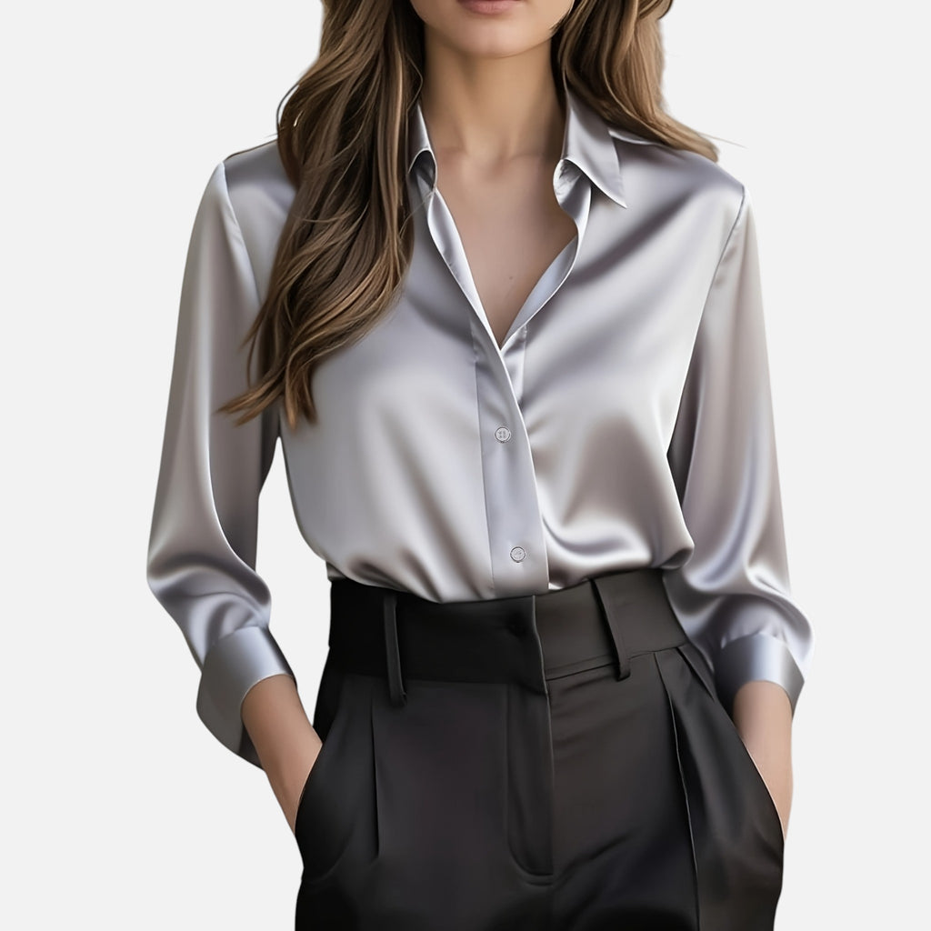 Amvanto | Women’s Elegant Satin Button Blouse