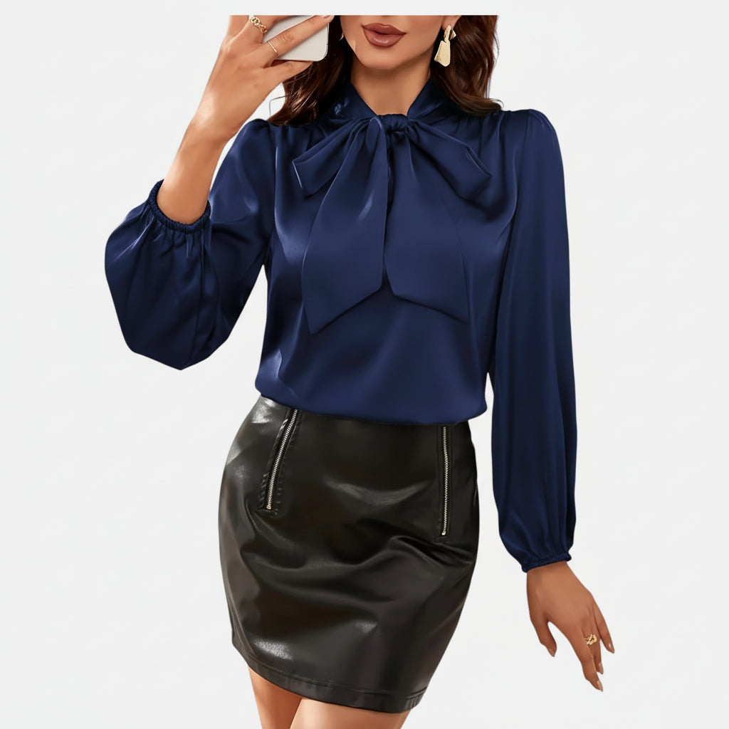 Amvanto | Women’s Stand-Collar Ribbon Blouse