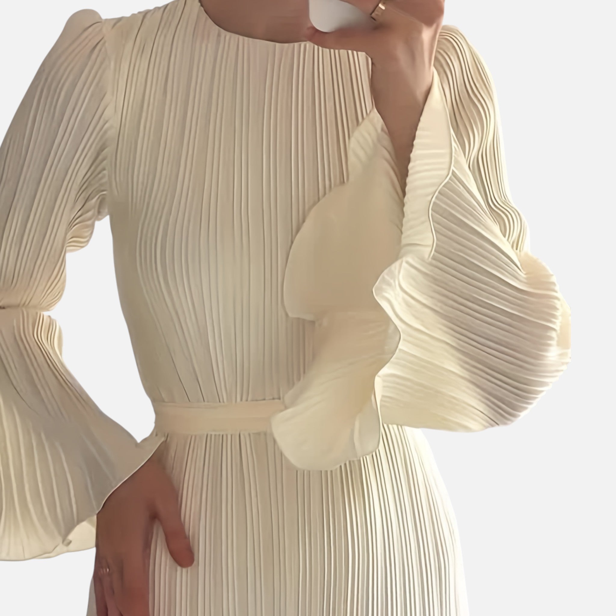 Amvanto | Women’s Long Sleeve Pleated Maxi Dress with Back Tie