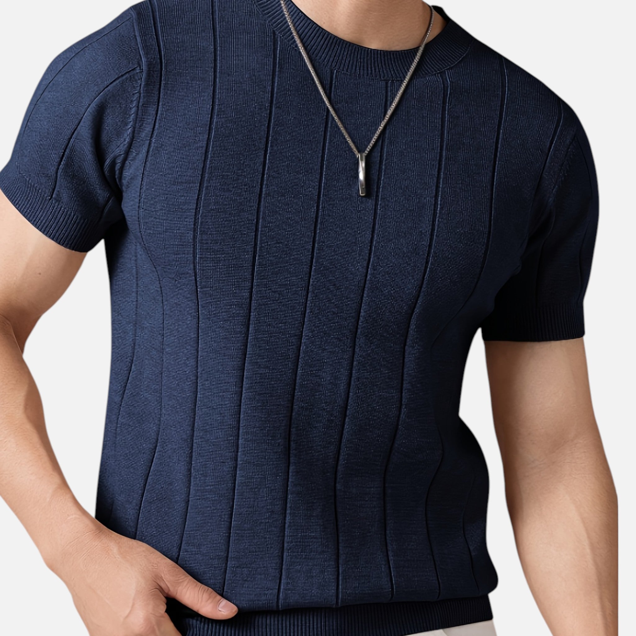 Amvanto | Men’s Slim-Fit Striped Knit T-Shirt