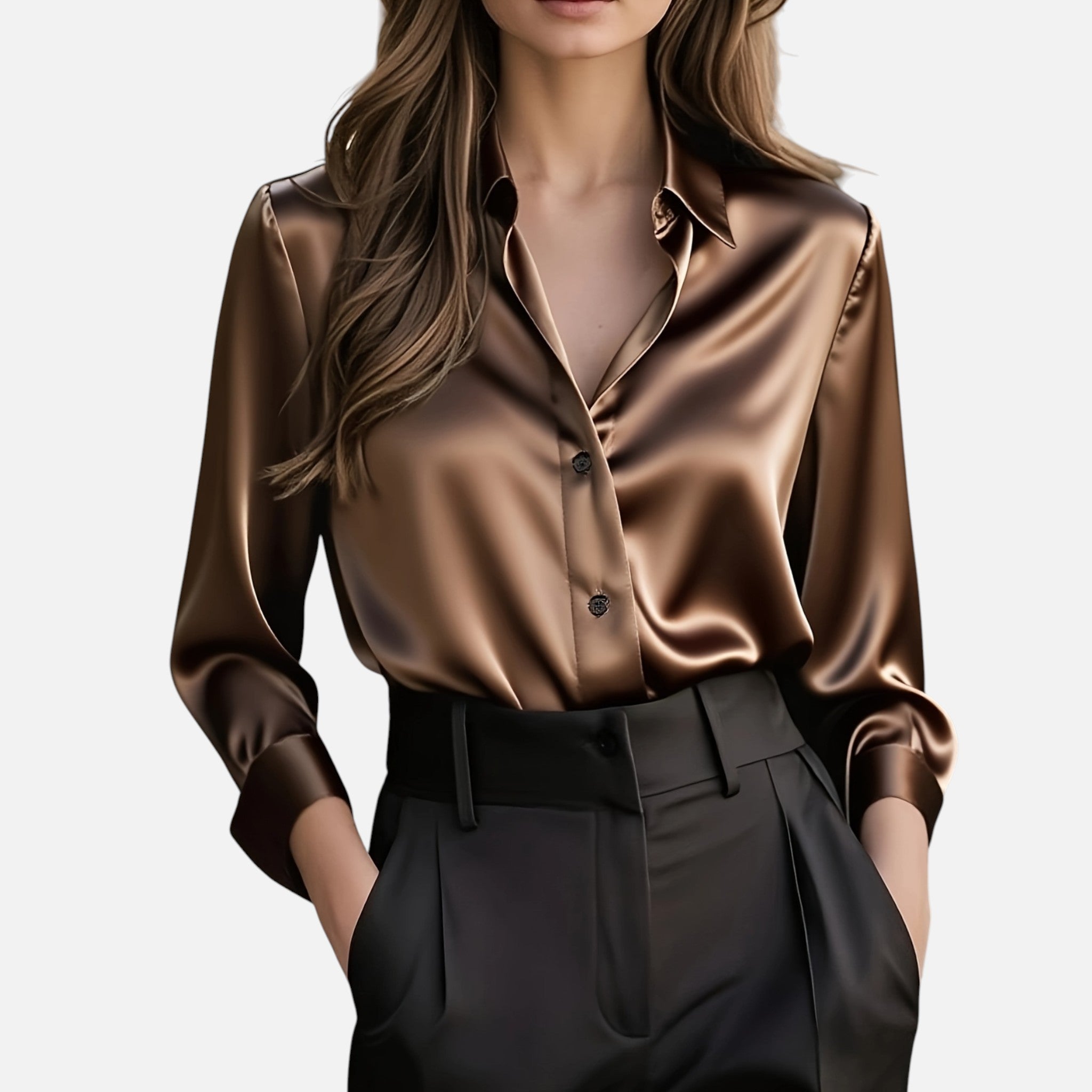 Amvanto | Women’s Elegant Satin Button Blouse