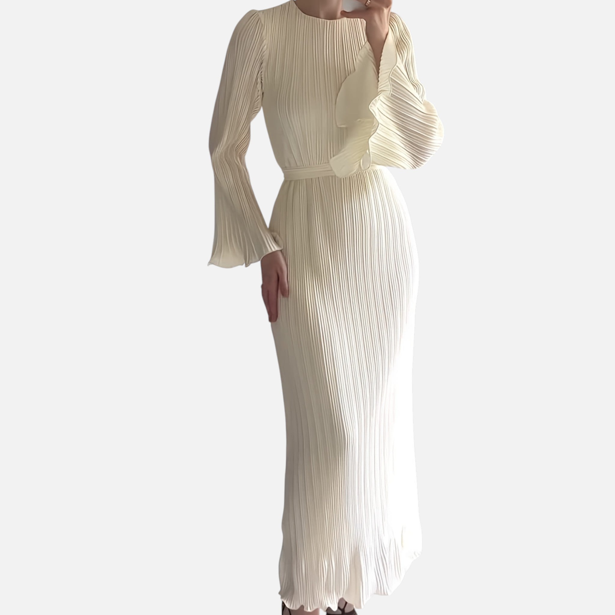 Amvanto | Women’s Long Sleeve Pleated Maxi Dress with Back Tie