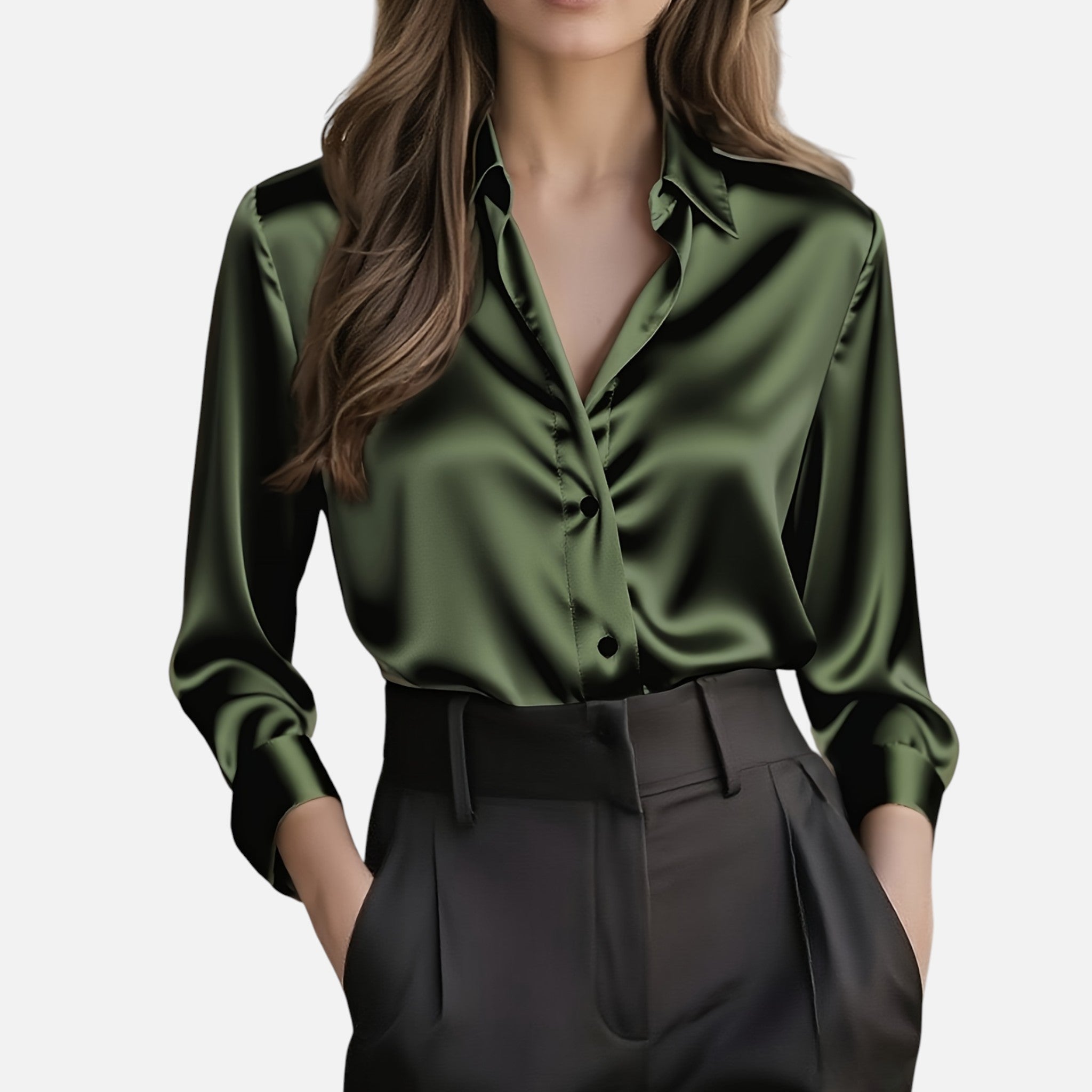 Amvanto | Women’s Elegant Satin Button Blouse