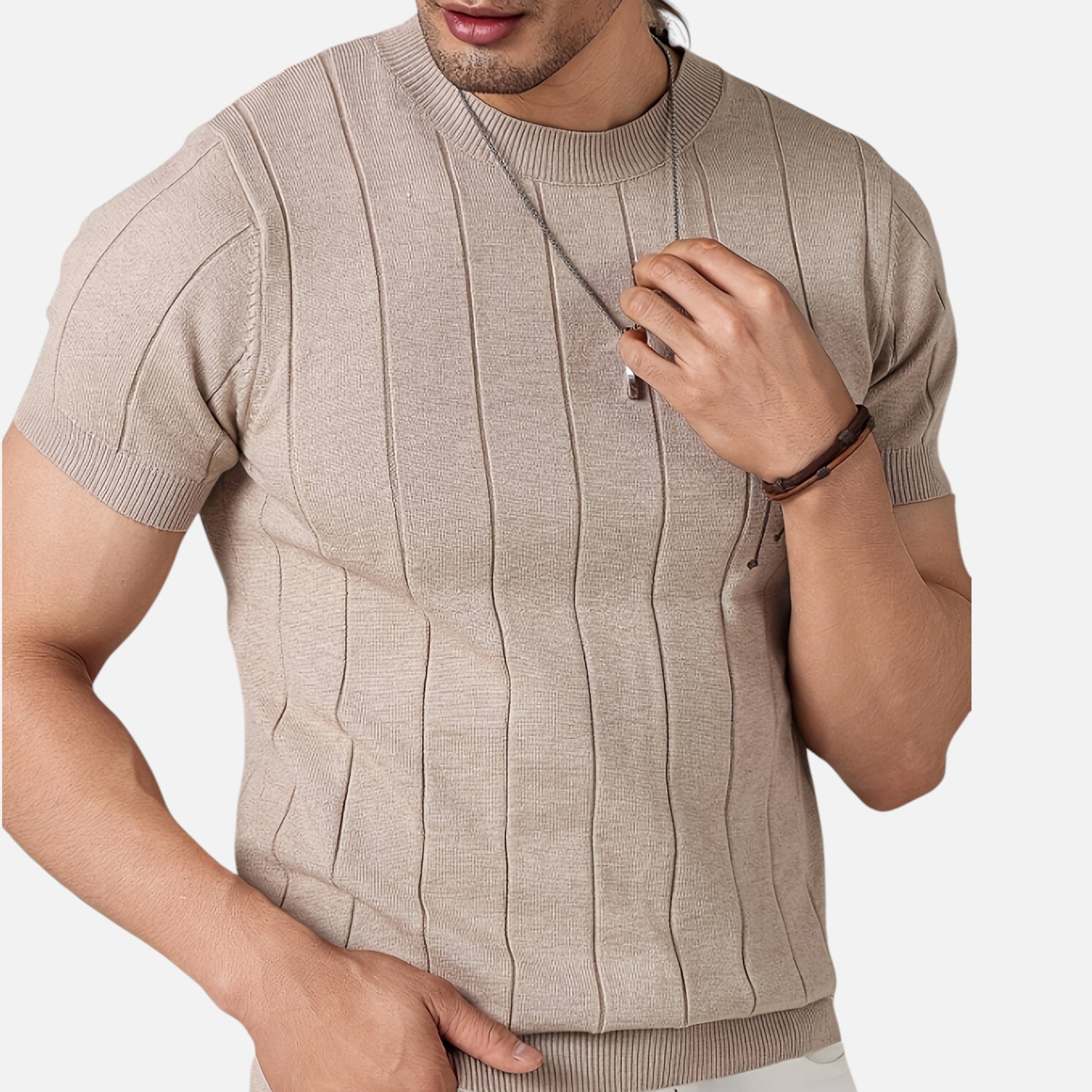 Amvanto | Men’s Slim-Fit Striped Knit T-Shirt