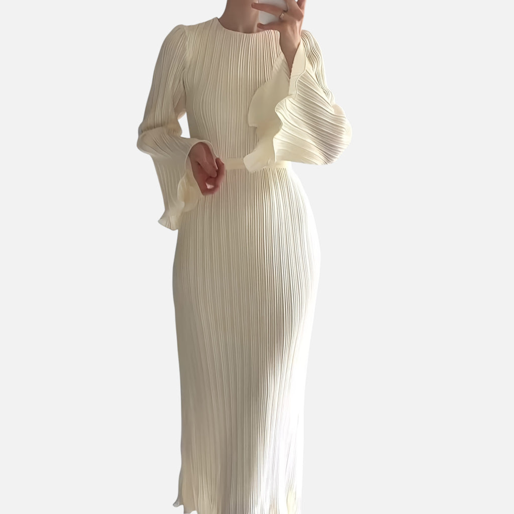 Amvanto | Women’s Long Sleeve Pleated Maxi Dress with Back Tie