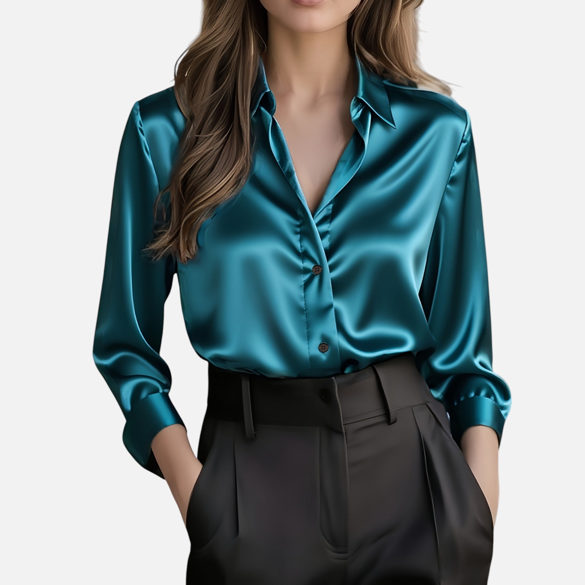 Amvanto | Women’s Elegant Satin Button Blouse