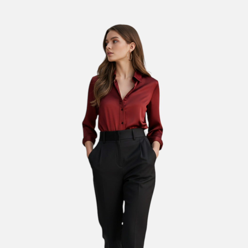 Amvanto | Women’s Elegant Satin Button Blouse