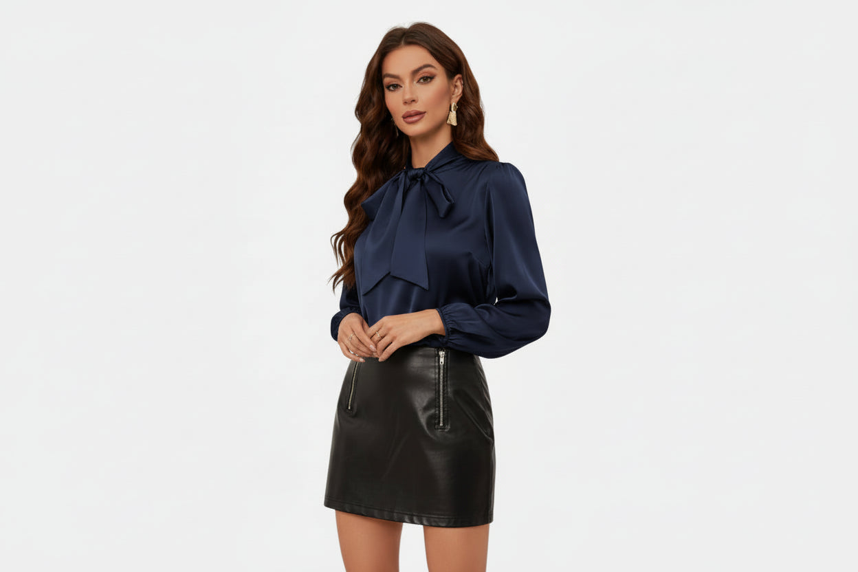 Amvanto | Women’s Stand-Collar Ribbon Blouse