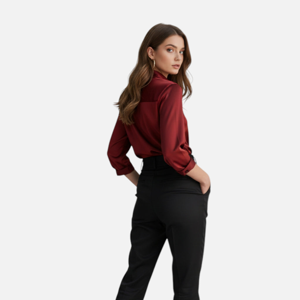 Amvanto | Women’s Elegant Satin Button Blouse