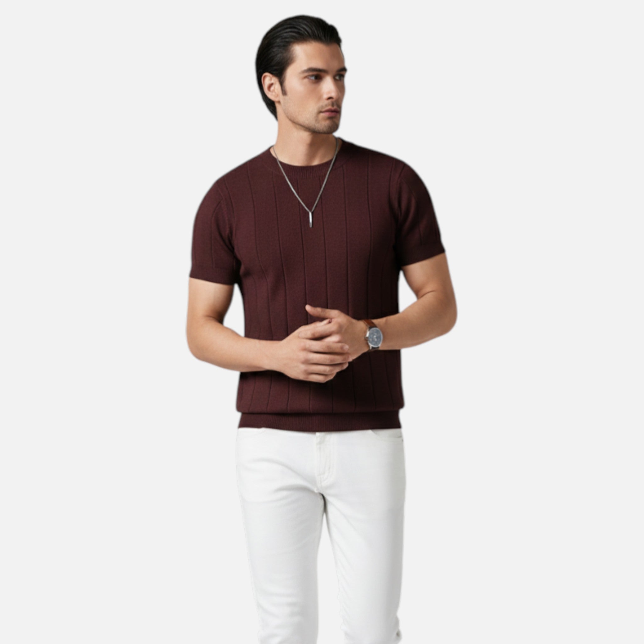 Amvanto | Men’s Slim-Fit Striped Knit T-Shirt