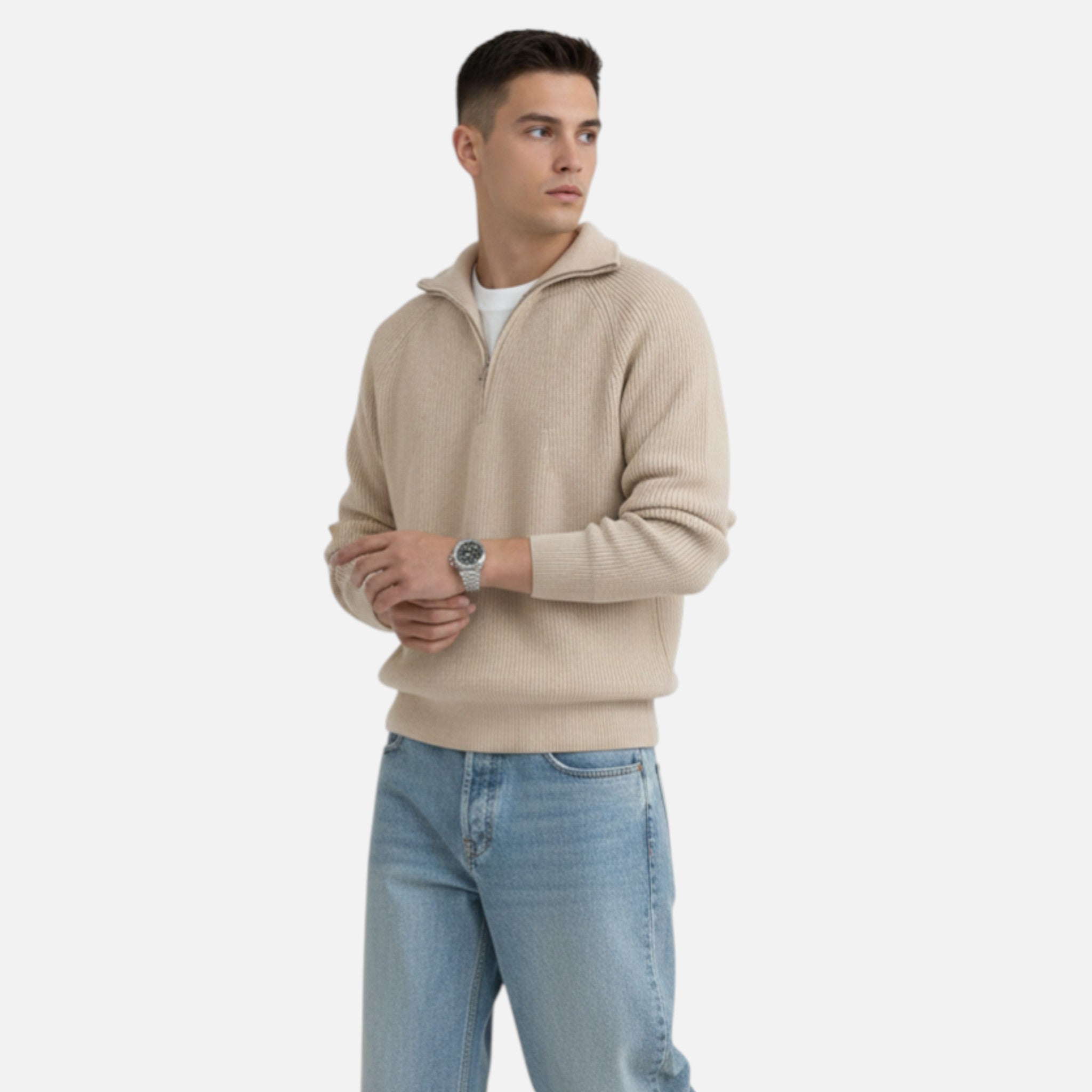 Amvanto | Men’s Raglan Zip-Up Knit Sweater