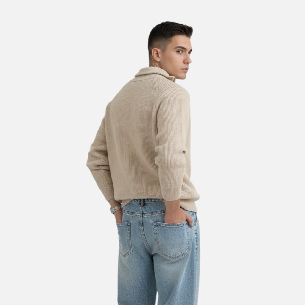 Amvanto | Men’s Raglan Zip-Up Knit Sweater