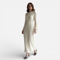 Amvanto | Women’s Long Sleeve Pleated Maxi Dress with Back Tie