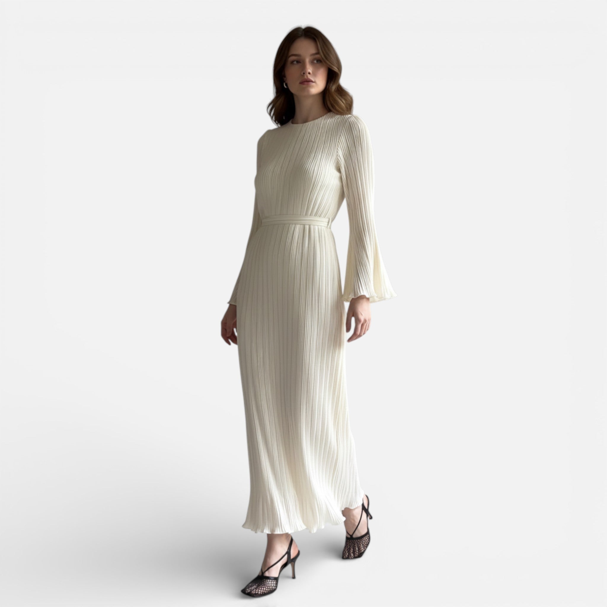 Amvanto | Women’s Long Sleeve Pleated Maxi Dress with Back Tie