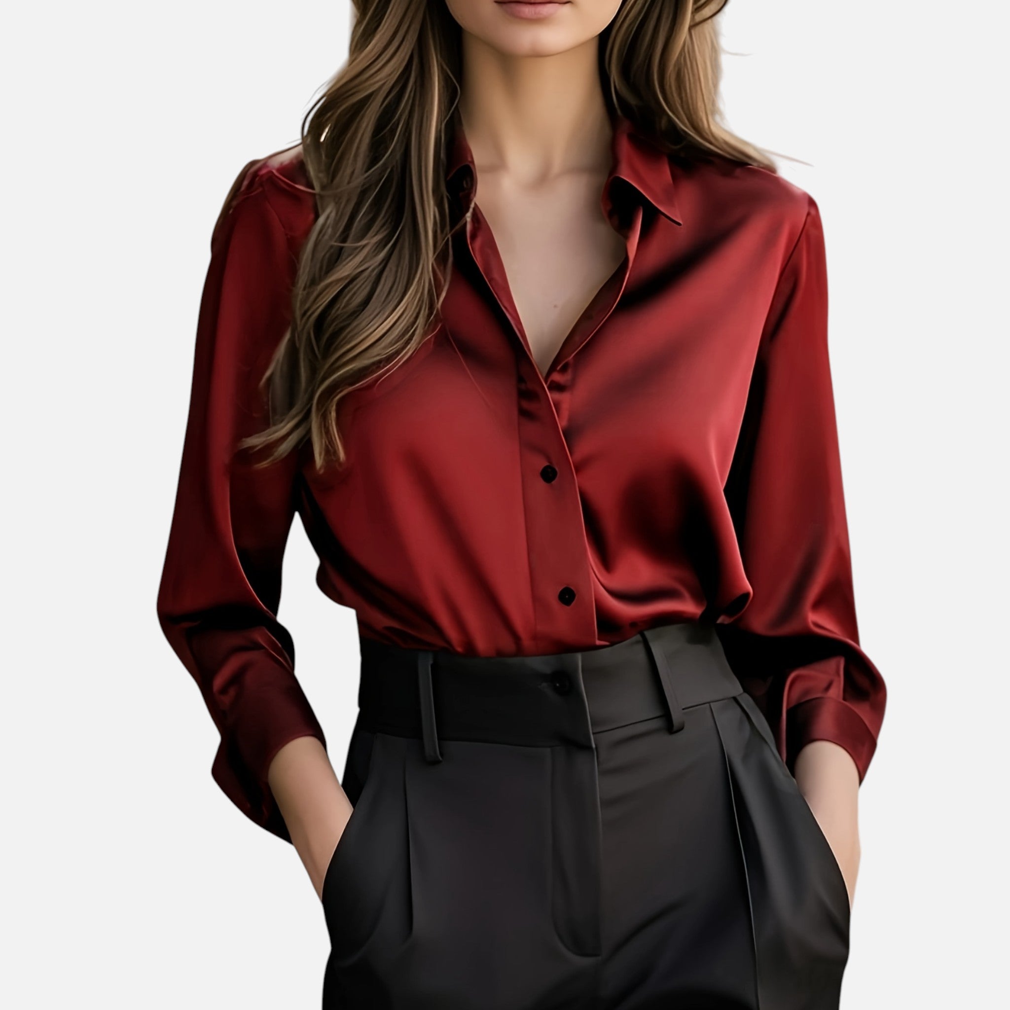 Amvanto | Women’s Elegant Satin Button Blouse