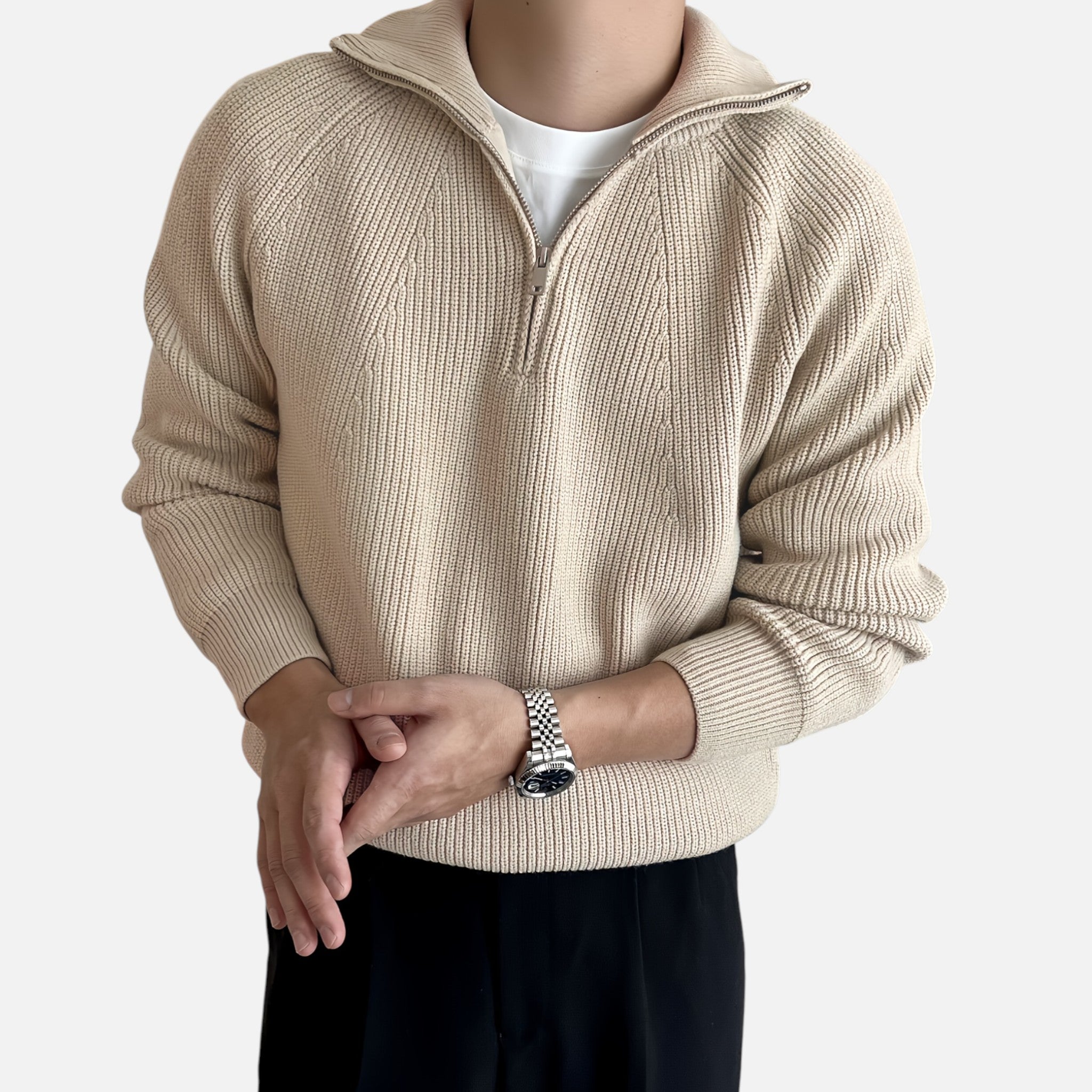 Amvanto | Men’s Raglan Zip-Up Knit Sweater