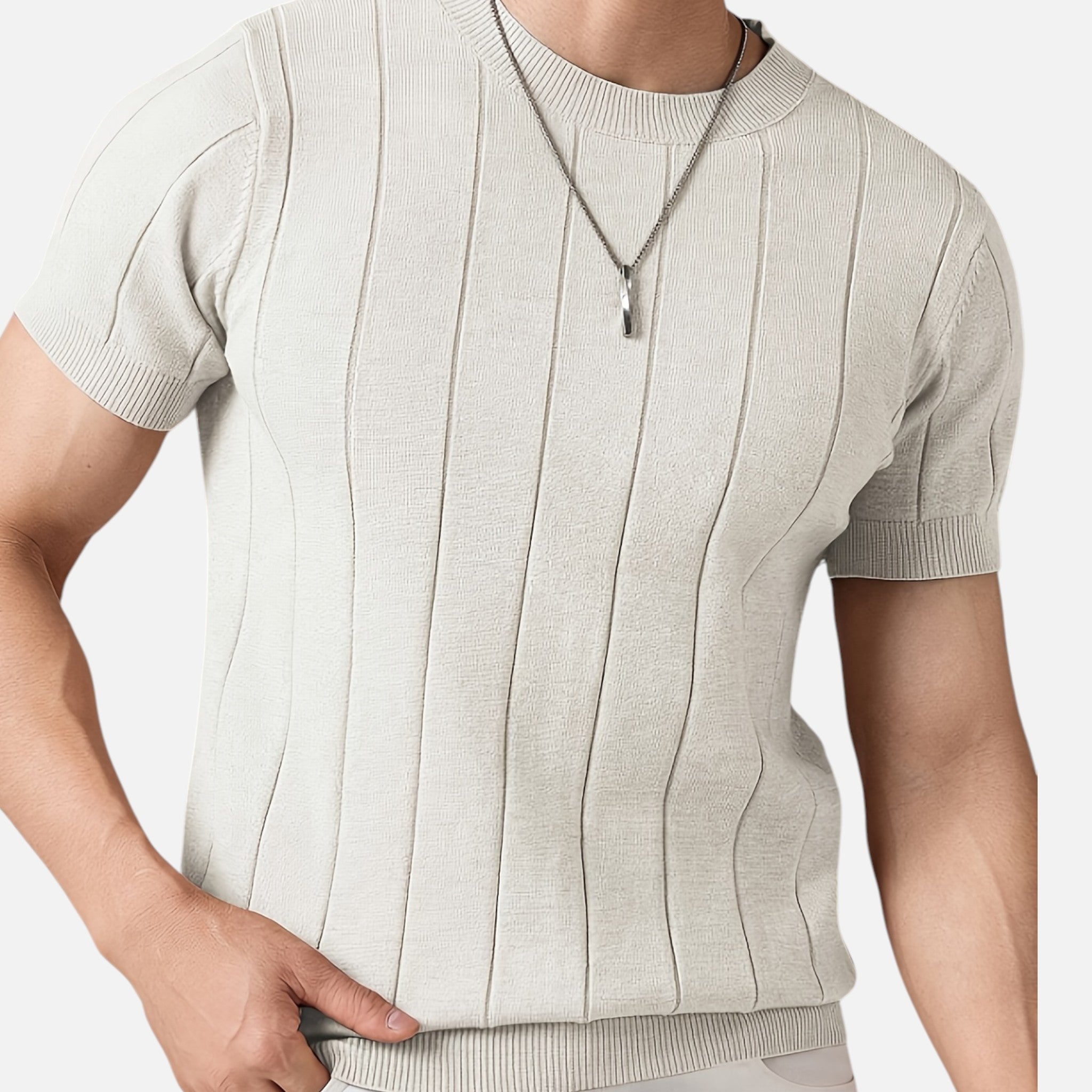Amvanto | Men’s Slim-Fit Striped Knit T-Shirt