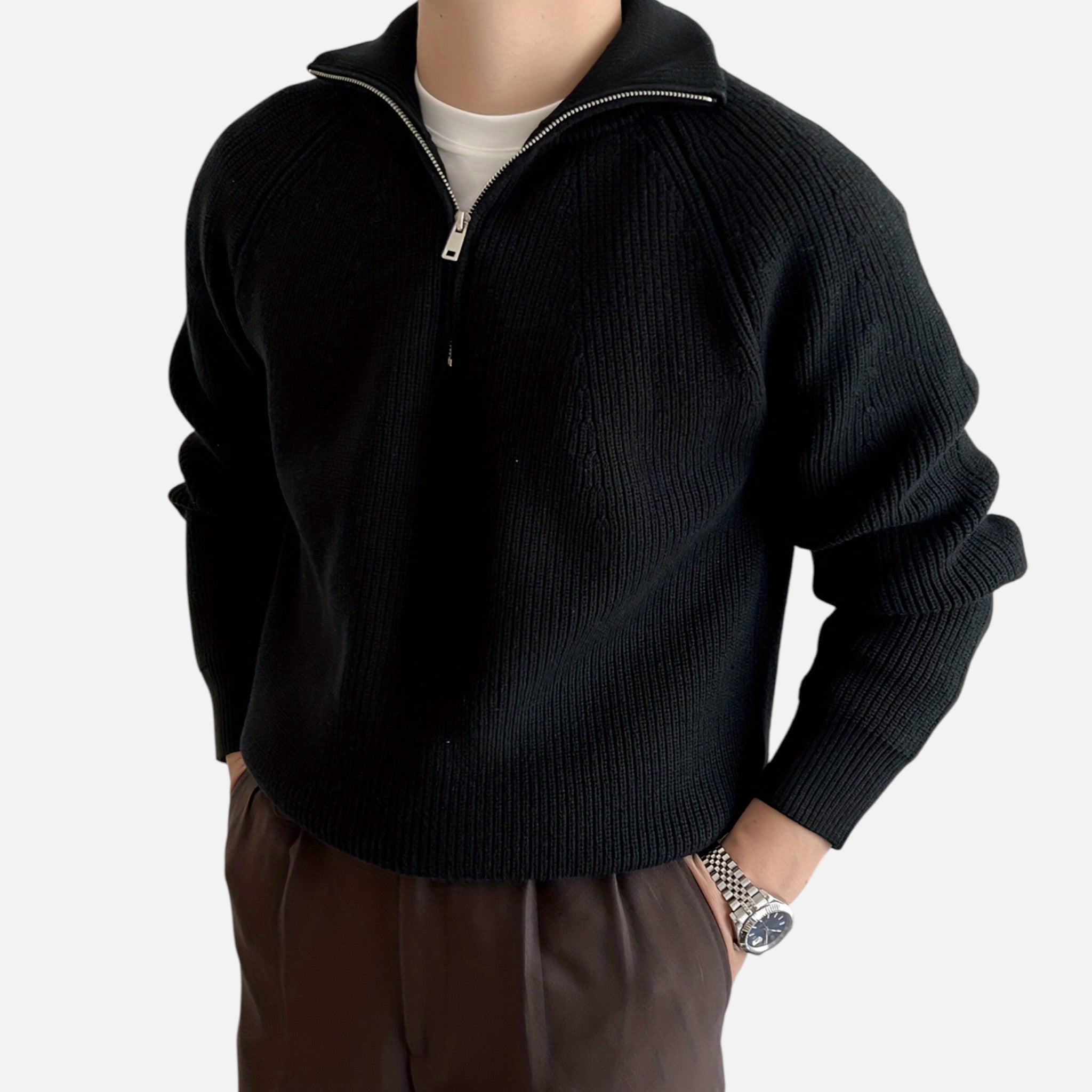 Amvanto | Men’s Raglan Zip-Up Knit Sweater